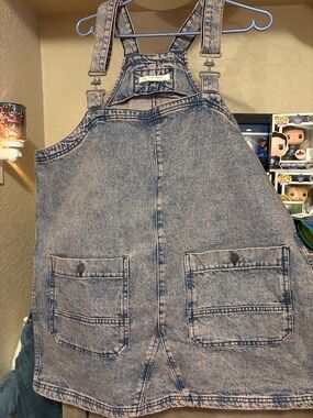 Free People Pink Dreams Wash Denim Overall Dress
